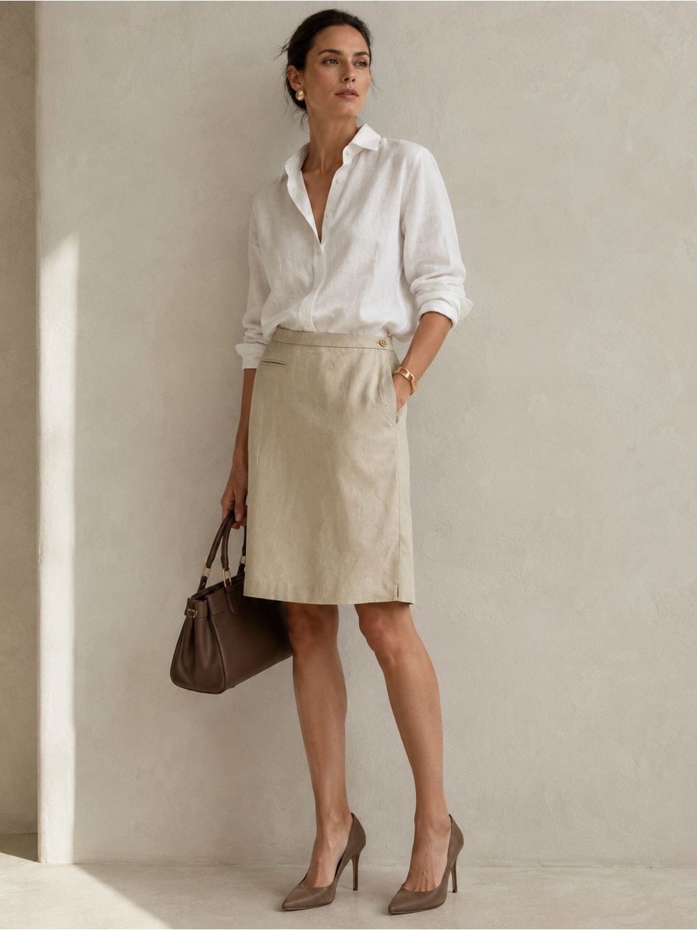 Giorgio Armani Classic Cream Linen-Blend A-Line Skirt Sz 6